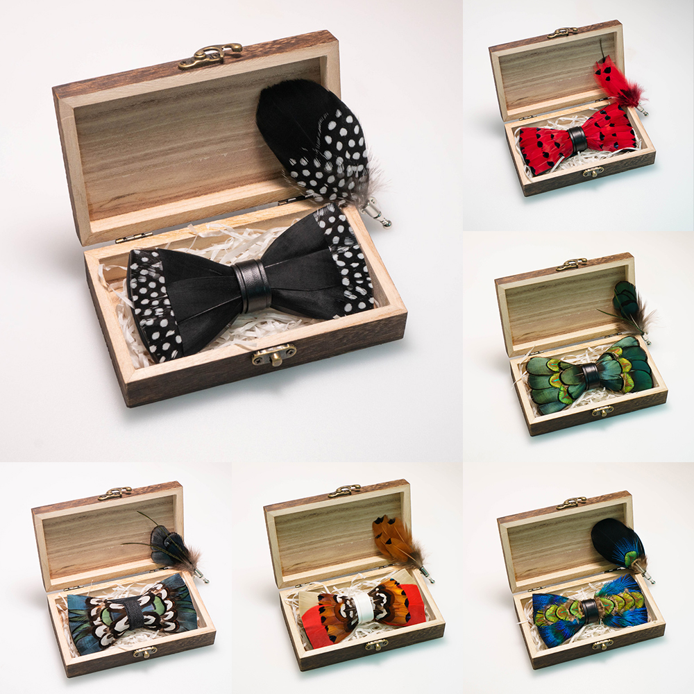 Men Accessories Gift Box - EASTEPIC Handmade Feather Bow Tie Brooch