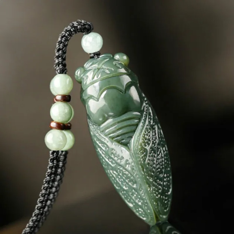 Men Accessories Wrist - Natural Hetian Jade Cicada Pendant Beads
