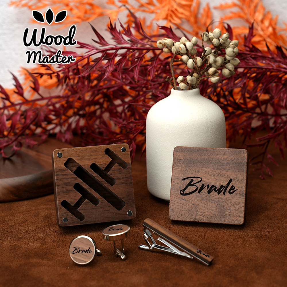Men Accessories Gift Box - Custom Engraved Wooden Groom Accessories Set