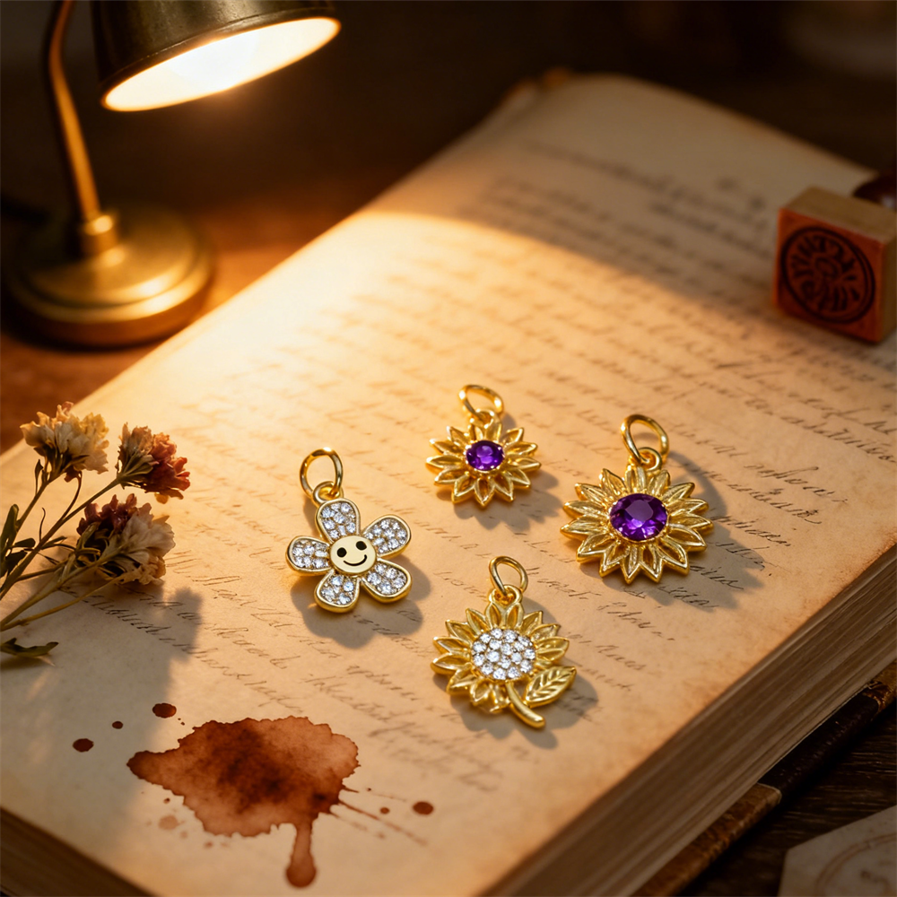 Men Accessories Bouquet - 3Pcs Pendants Brass Zircon Flower Bouquet